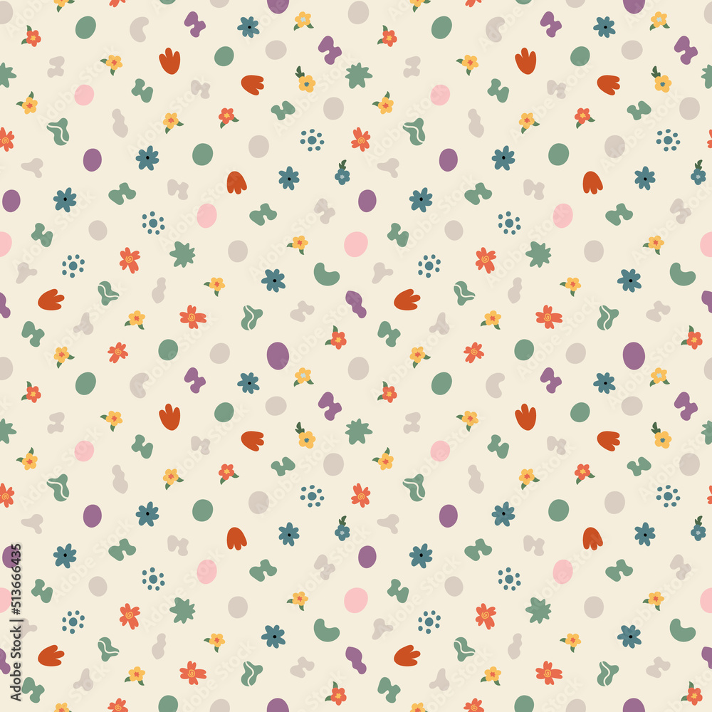 Seamless pattern with abstract shapes. Simple colored doodles