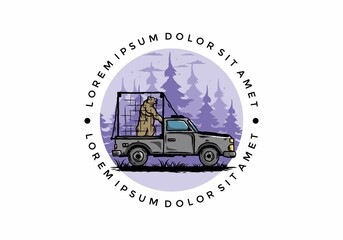 big bear in cage on car illustration