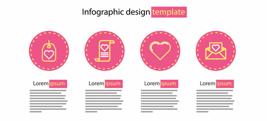 Sticker - Set line Heart, Envelope with Valentine heart, and tag icon. Vector