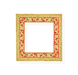 Wall Mural - Gold red picture frame with engraving flower  patterns isolated on white background , clipping path