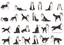 Husky Icons Set Cartoon Vector. Dog Ears. Alaskan Animal