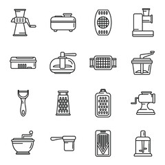 Canvas Print - Vegetable cutter icons set outline vector. Chopper appliance