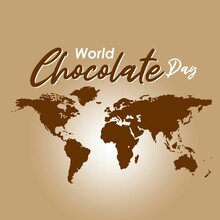 World Chocolate Day July 7. Simply Chocolate World Map. Minimalist Web Banner, Wallpaper World Chocolate Day Vector Illustration. Flat Design. Simple Square Design.