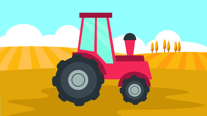 Wall Mural - Tractor stands in a yellow field