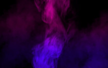 Plume Of Artificial Smoke From Bottom To Top With A Reddish-purple Glow On A Dark Black Background