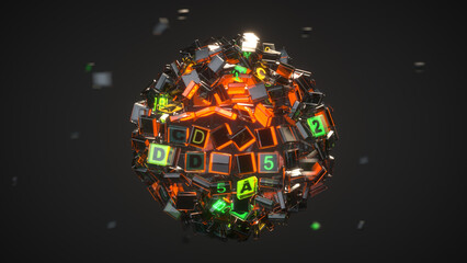 Sphere of machine code 3D render