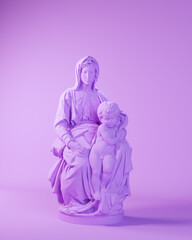 Wall Mural - Purple Woman Mary an Child Madonna of Bruges Jesus Art Sculpture 3d illustration render	