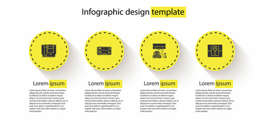 Poster - Set Cartridge, Mobile and playing in game, Racing simulator cockpit and Mystery random box. Business infographic template. Vector