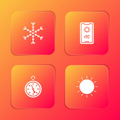 Sticker - Set Snowflake, Weather forecast, Compass and Sun icon. Vector