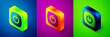 Isometric Power button icon isolated on blue, purple and green background. Start sign. Square button. Vector