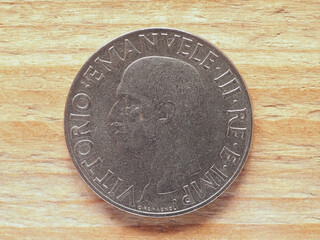 Wall Mural - 1 lira coin obverse showing king Victor Emmanuel III, currency o