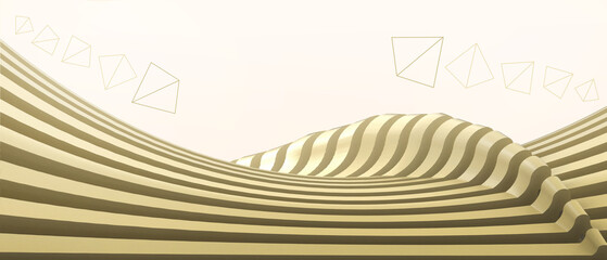 Futuristic Creative idea. Technology and Innovation background for Curve waves and network connection concept. yellow , copy space, software, device connection, digital, banner, website -3d Rendering