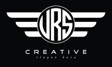 URS Three Letter Circle With Wings Logo Design Vector Template. Wordmark Logo | Emblem Logo | Monogram Logo | Initial Letter Logo | Typography Logo | Business Logo | Minimalist Logo |