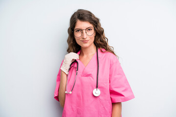 Wall Mural - pretty young adult woman. veterinarian student concept