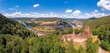 Drone panorama over river Main in Germany with village Freudenberg