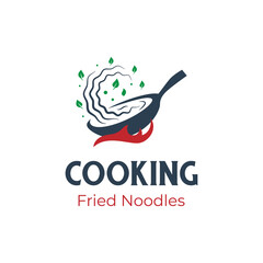 cooking food logo with pan chef vector element, cook fried noodles logo icon design elements