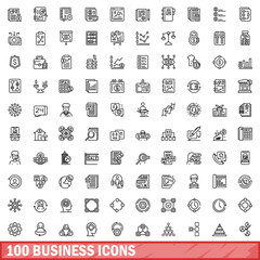 Poster - 100 business icons set. Outline illustration of 100 business icons vector set isolated on white background