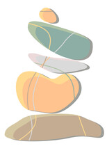 Wellness Balance Pebble Stone Harmony Vector Illustration. Simplicity Calm And Zen Of Cairn Rock Shape. Pastel Color Stones With Lines Texture. Poster, Card, Print Design.