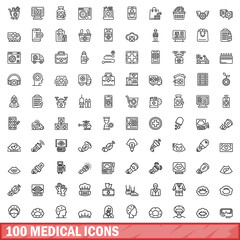 Sticker - 100 medical icons set. Outline illustration of 100 medical icons vector set isolated on white background