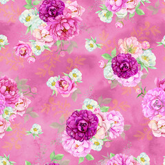  flowers on pink background seamless pattern for printing on fabric