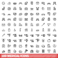 Poster - 100 medical icons set. Outline illustration of 100 medical icons vector set isolated on white background
