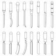 Chisel icons set. Isometric set of chisel vector icons thin line outline on white isolated