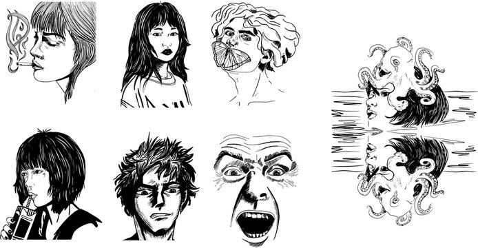 Manga style face draw set Vector design for t-shirt graphics, banner, fashion prints, slogan tees, stickers, flyer, posters and other creative uses	
