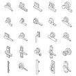 Door handles icons set. Isometric set of door handles vector icons thin line outline on white isolated