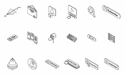 Sticker - Subscribe icons set. Isometric set of subscribe vector icons thin line outline on white isolated