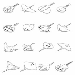 Wall Mural - Stingray icons set. Isometric set of stingray vector icons thin line outline on white isolated