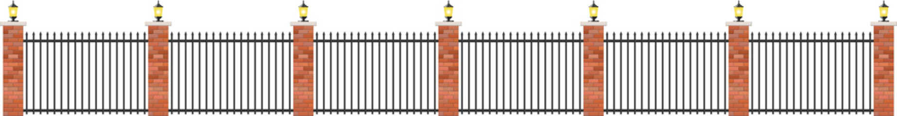 Wall Mural - Realistic brick and steel fence 