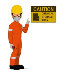 An industrial worker with chemical PPE on white background