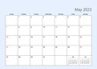Wall calendar planner for May 2023. English language, week starts from Sunday.