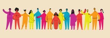 Flat Illustration Of A Group Containing Inclusive And Diversified People All Together Without Any Difference.