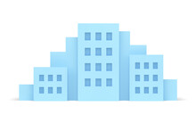 City Building Blue Multi Storey Blue House Facade Windows Realistic 3d Icon Vector Illustration