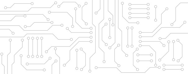 Wall Mural - back and white circuit electronic or electrical line with circle engineering technology concept vect