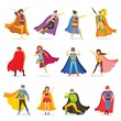 © virinaflora - Vector illustrations in flat design of female and male superheroes in funny comics costume