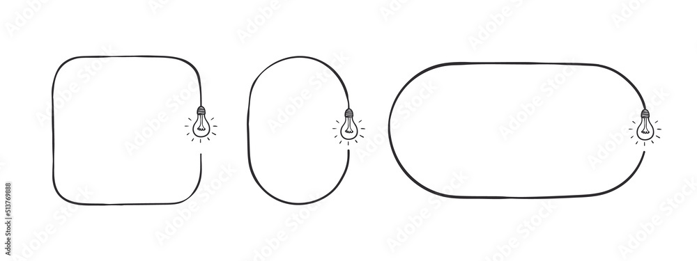 Frames with bulbs. Frames template. Hand-drawn frames with light bulbs ...