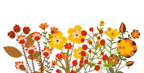 Wall Mural - autumn flowers in flat design, isolated vector