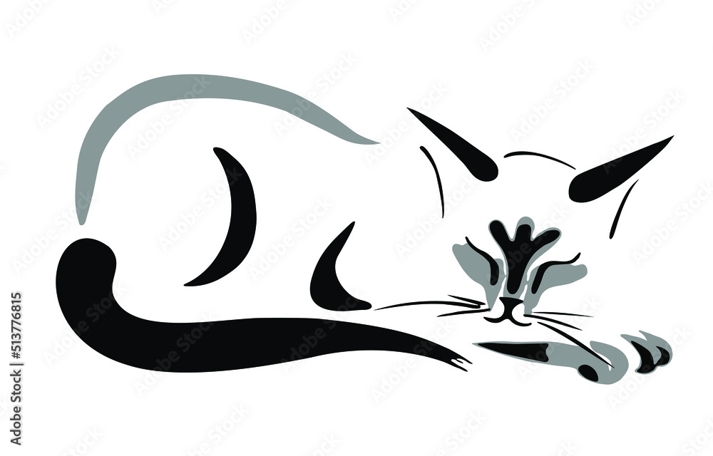 Sleeping kitten drawing. Black and white drawing. Vector drawing of a ...