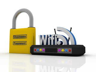 3d rendering Transmitter WiFi with lock
