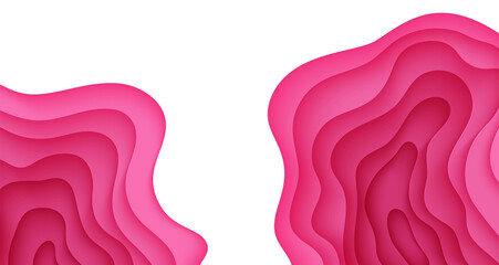 Wall Mural - Paper cut background with waves and hole. Pink 3d abstract backdrop with smooth wavy layers. Women's Breast Cancer Concept. Creative poster template in rose color. Female vector card illustration
