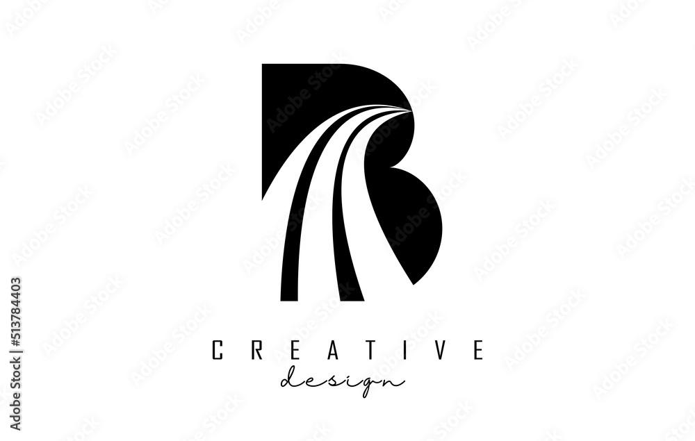 Black letter B logo with leading lines and road concept design. Letter ...