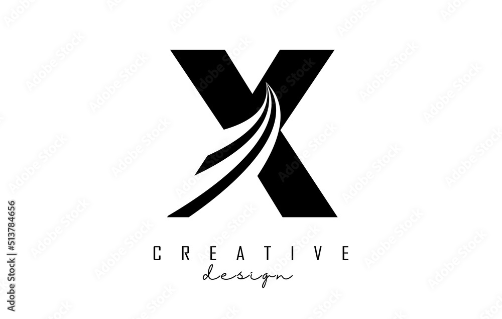 Black letter X logo with leading lines and road concept design. Letter ...