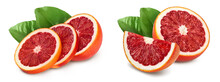 Blood Red Oranges Isolated On White Background With Full Depth Of Field. Set Or Collection
