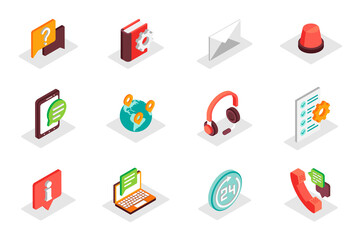 Leinwandbilder - Customer service concept 3d isometric icons set. Pack isometry elements of information, question, tech support, letter, headset, call, feedback and other. Vector illustration for modern web design