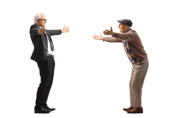 Wall Mural - Businessman greeting an elderly man with arms wide open