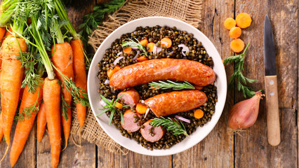 Wall Mural - lentil with carrot and sausage