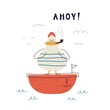 Ahoy! children's hand-drawn print. design for card, baby clothes, page, nursery, poster, label, flyer, banner