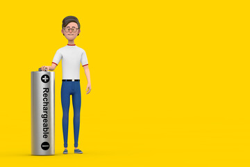 Poster - Cartoon Character Person Man with Rechargeable Battery. 3d Rendering